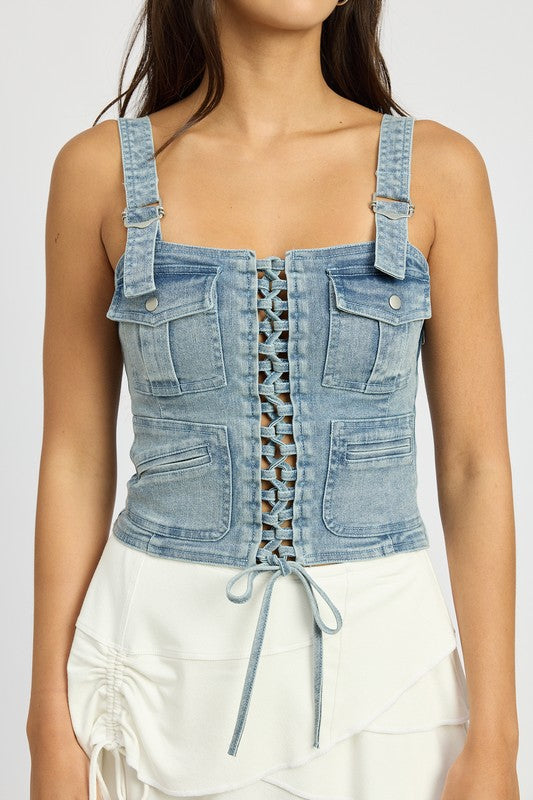 Danielle Denim Cargo Corset Top