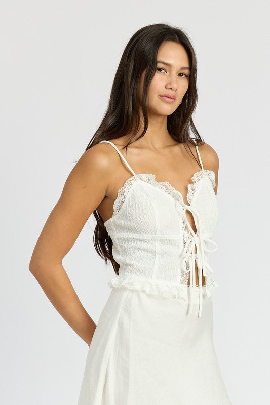 Gracie Tie Front Lace Tank Top