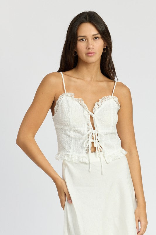 Gracie Tie Front Lace Tank Top