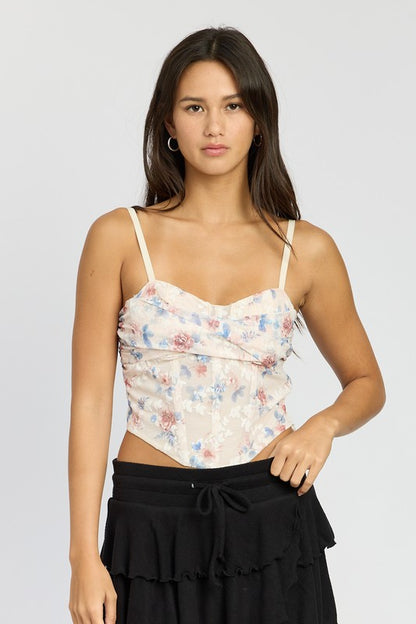 Flower Picking Floral Mesh Corset Top