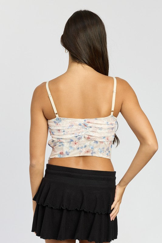 Flower Picking Floral Mesh Corset Top