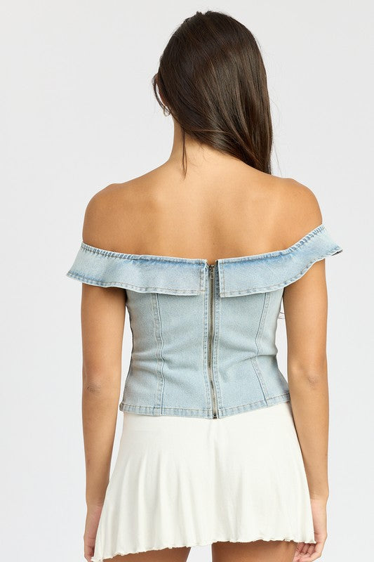 Jessie Off-Shoulder Denim Bustier Top