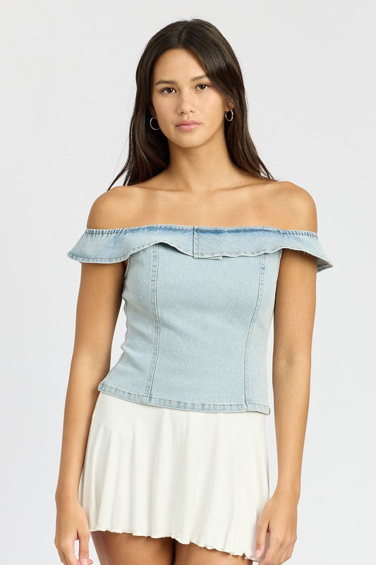 Jessie Off-Shoulder Denim Bustier Top