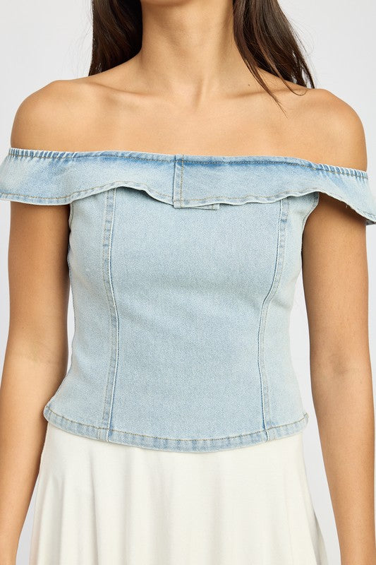 Jessie Off-Shoulder Denim Bustier Top