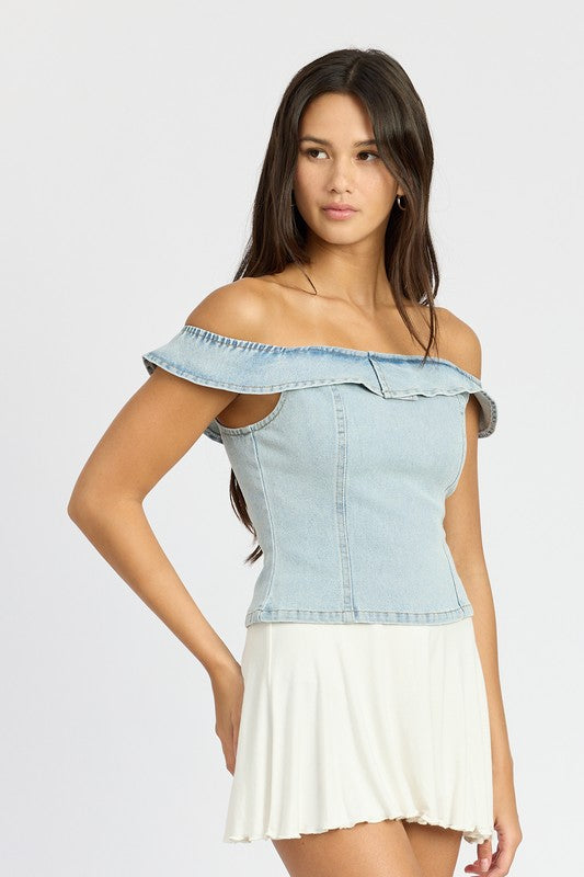 Jessie Off-Shoulder Denim Bustier Top