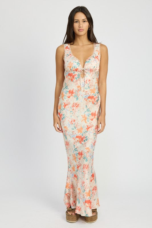 By The Sea Floral Mermaid Maxi Dress