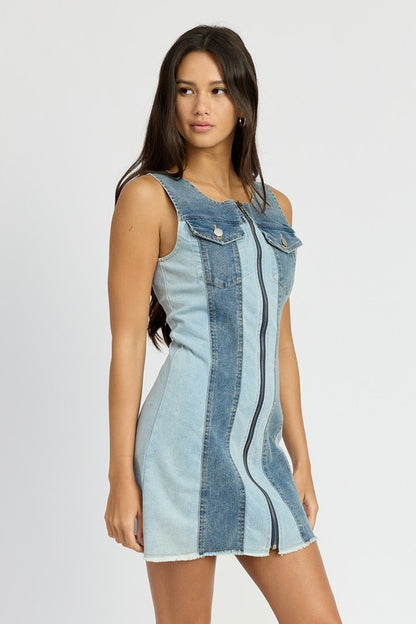 Dolly Color Block Denim Mini Dress