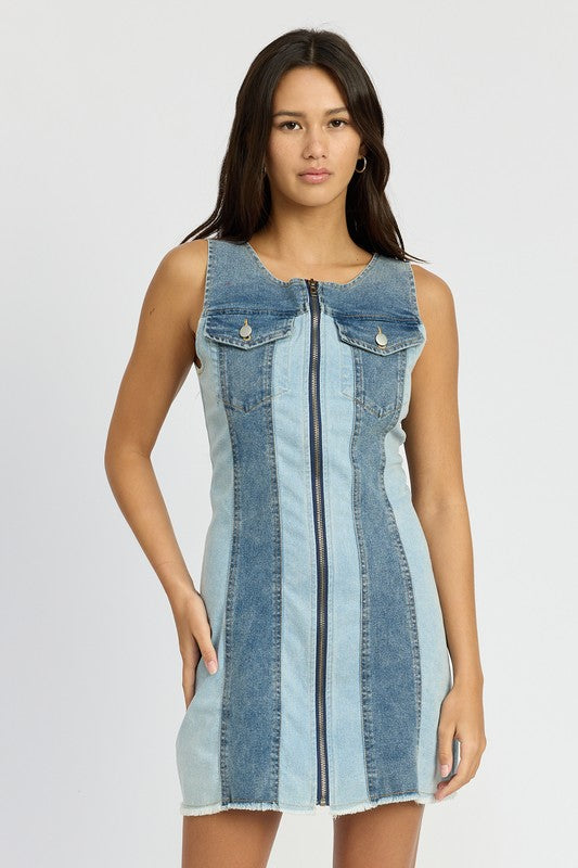 Dolly Color Block Denim Mini Dress