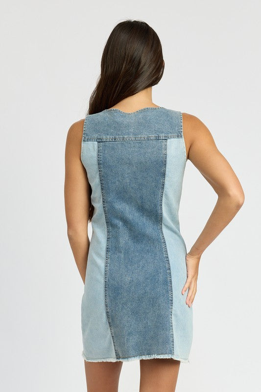 Dolly Color Block Denim Mini Dress