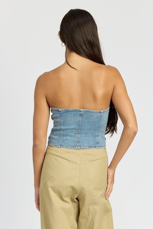 Bonnie Button Front Denim Bustier Top