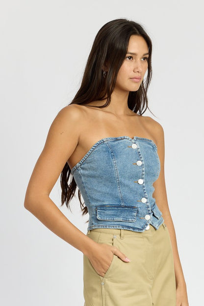 Bonnie Button Front Denim Bustier Top