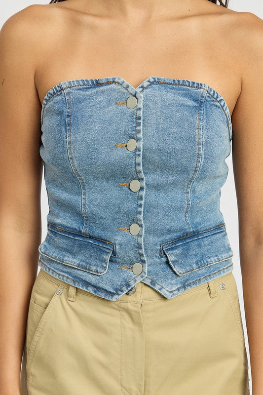 Bonnie Button Front Denim Bustier Top