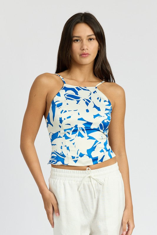 Lucca Lace Up Back Floral Halter Top