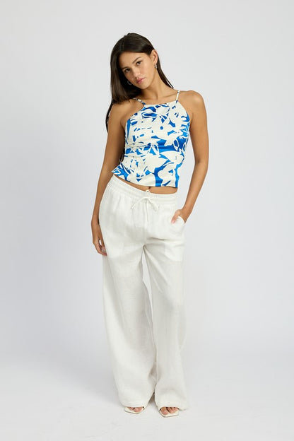 Lucca Lace Up Back Floral Halter Top