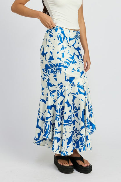 Lucca Asymmetrical Ruffle Hem Floral Maxi Skirt