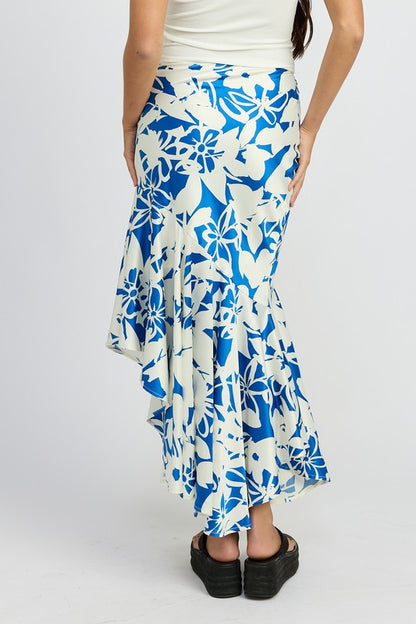 Lucca Asymmetrical Ruffle Hem Floral Maxi Skirt