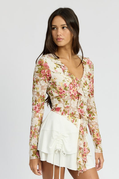 Daphne Floral Print Ruffle Blouse