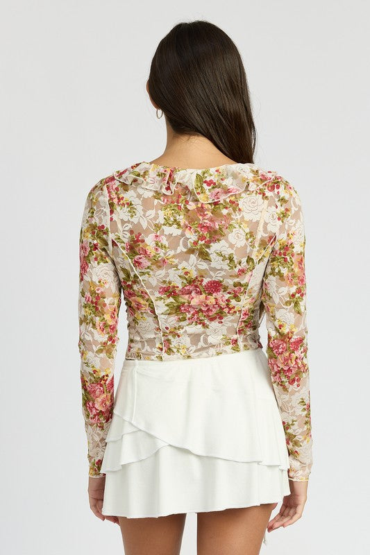 Daphne Floral Print Ruffle Blouse