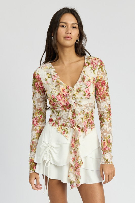 Daphne Floral Print Ruffle Blouse