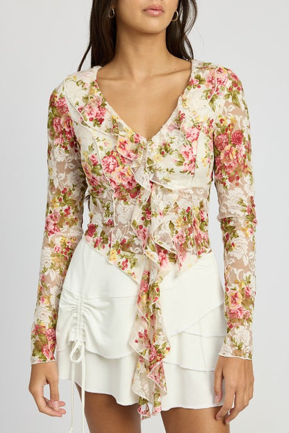 Daphne Floral Print Ruffle Blouse