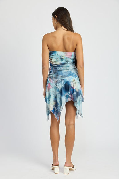 Kimberly Tie Dye Shark Bite Tube Mini Dress