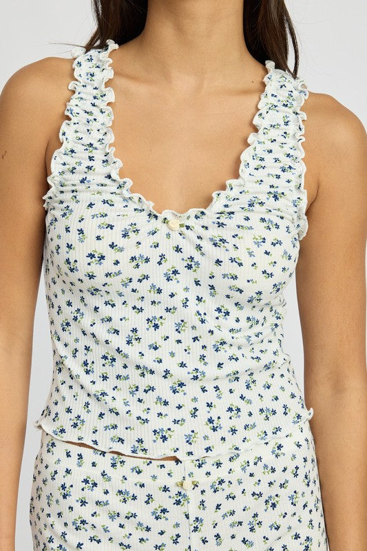 Bridgette Floral Ruffle Knit Tank Top