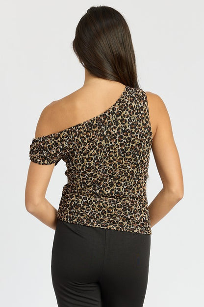 In The Wild Leopard Asymmetrical Shoulder Top