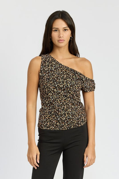 In The Wild Leopard Asymmetrical Shoulder Top