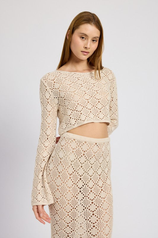 Sierra Crochet Boat Neck Crop Top