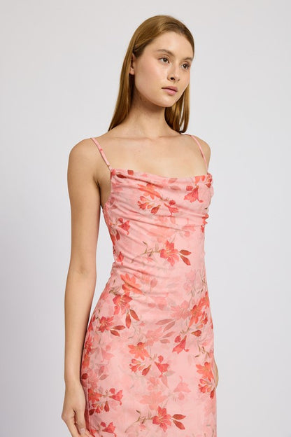 Laguna Asymmetrical Ruffle Detail Floral Midi Dress