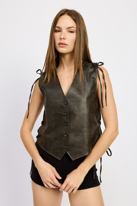 Night Rider Lace Detail Leather Vest