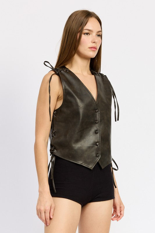 Night Rider Lace Detail Leather Vest