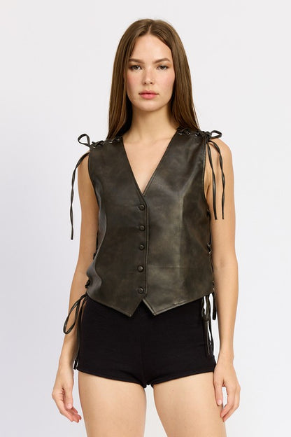 Night Rider Lace Detail Leather Vest