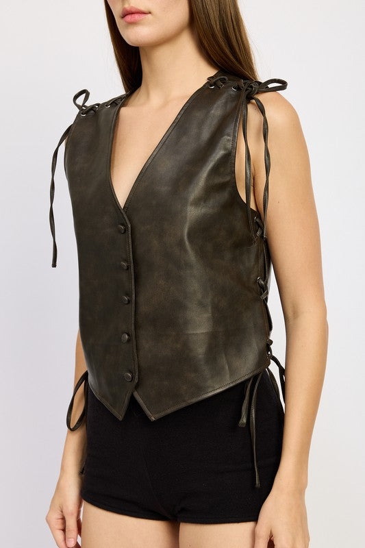 Night Rider Lace Detail Leather Vest