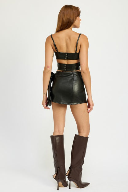 Tate Bow Leather Mini Skirt