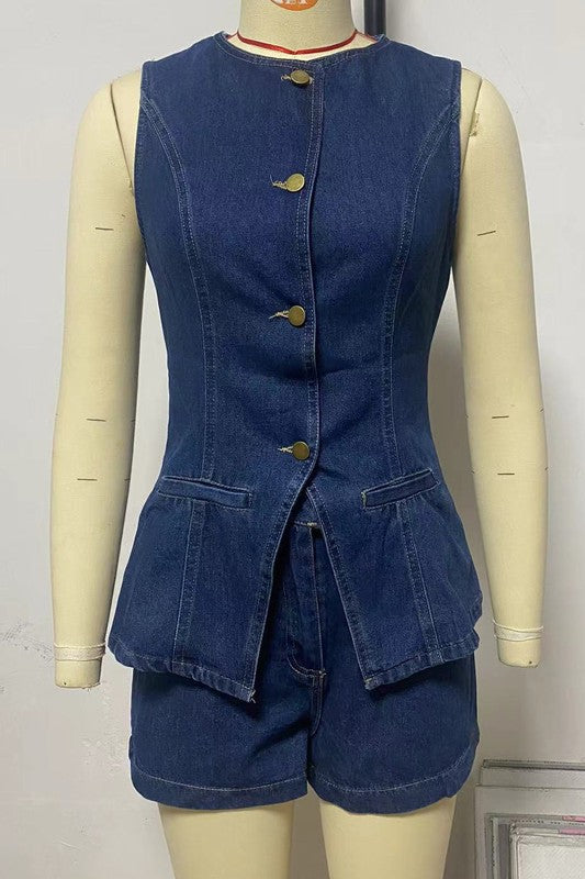 Whitney Denim Vest and Shorts Set