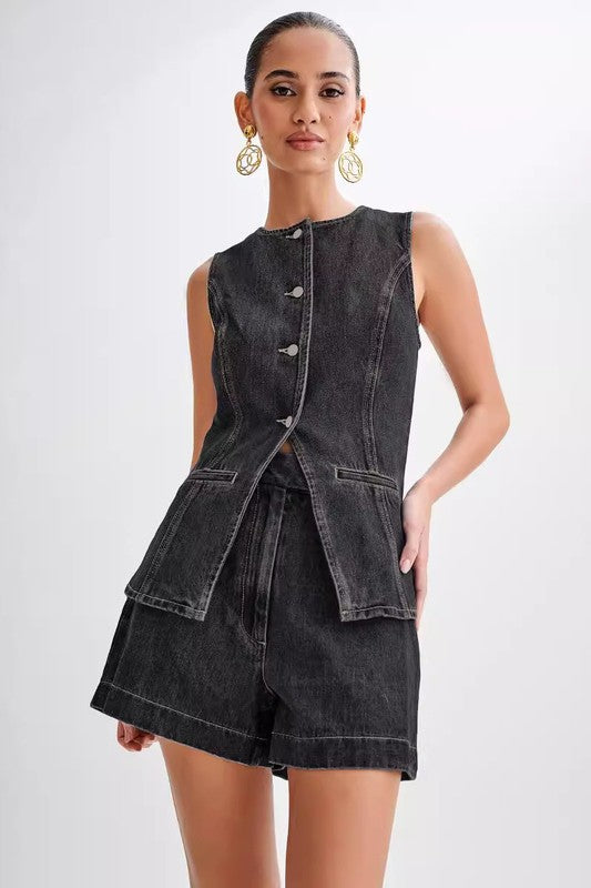 Whitney Denim Vest and Shorts Set