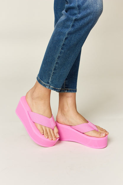 Pink Open Toe Platform Wedge Sandals