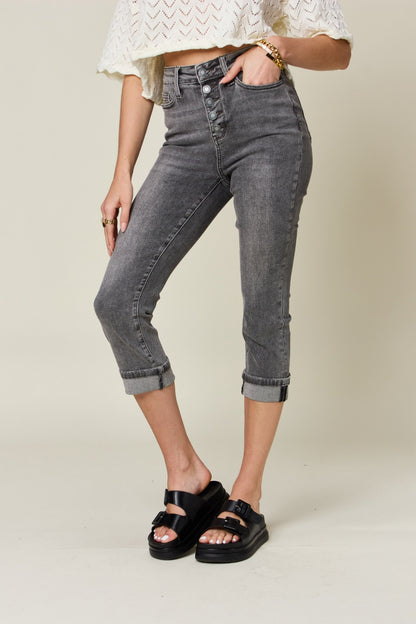 Judy Blue Button Fly High Waist Capris Cuffed Jeans