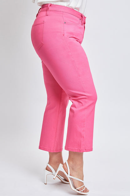 Pink Mid Rise Hyperstretch Cropped Straight Pants