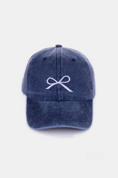 Bow Embroidered Washed Baseball Hat