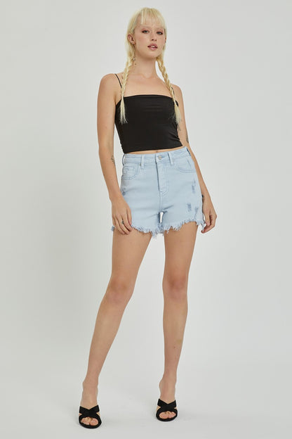 RISEN High Rise Distressed Denim Shorts