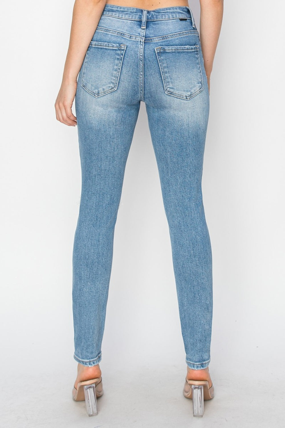 RISEN High Rise Knee Distressed Skinny Jeans