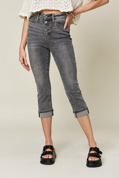 Judy Blue Button Fly High Waist Capris Cuffed Jeans