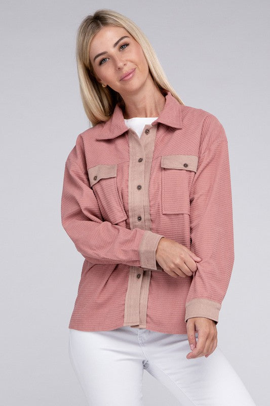 Pink Two Tone Flap Pocket Shirt