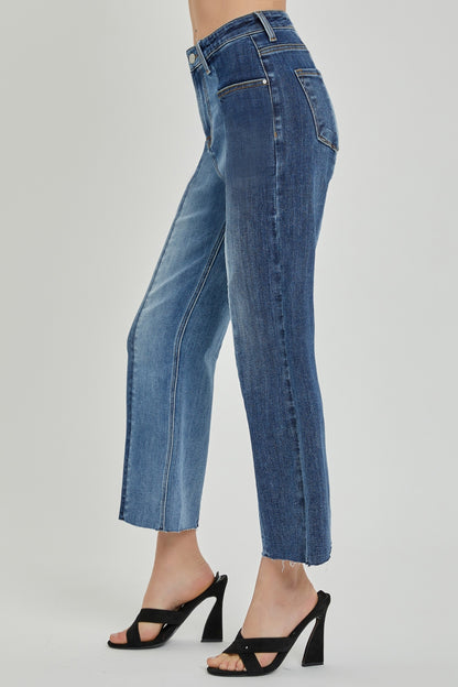 RISEN Mid Rise Waist Two Tone Jeans