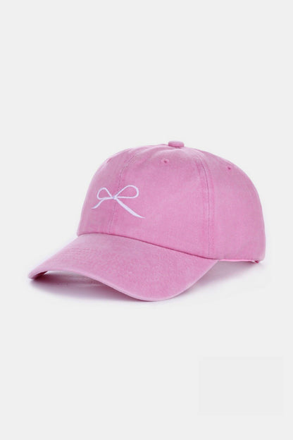 Bow Embroidered Washed Baseball Hat