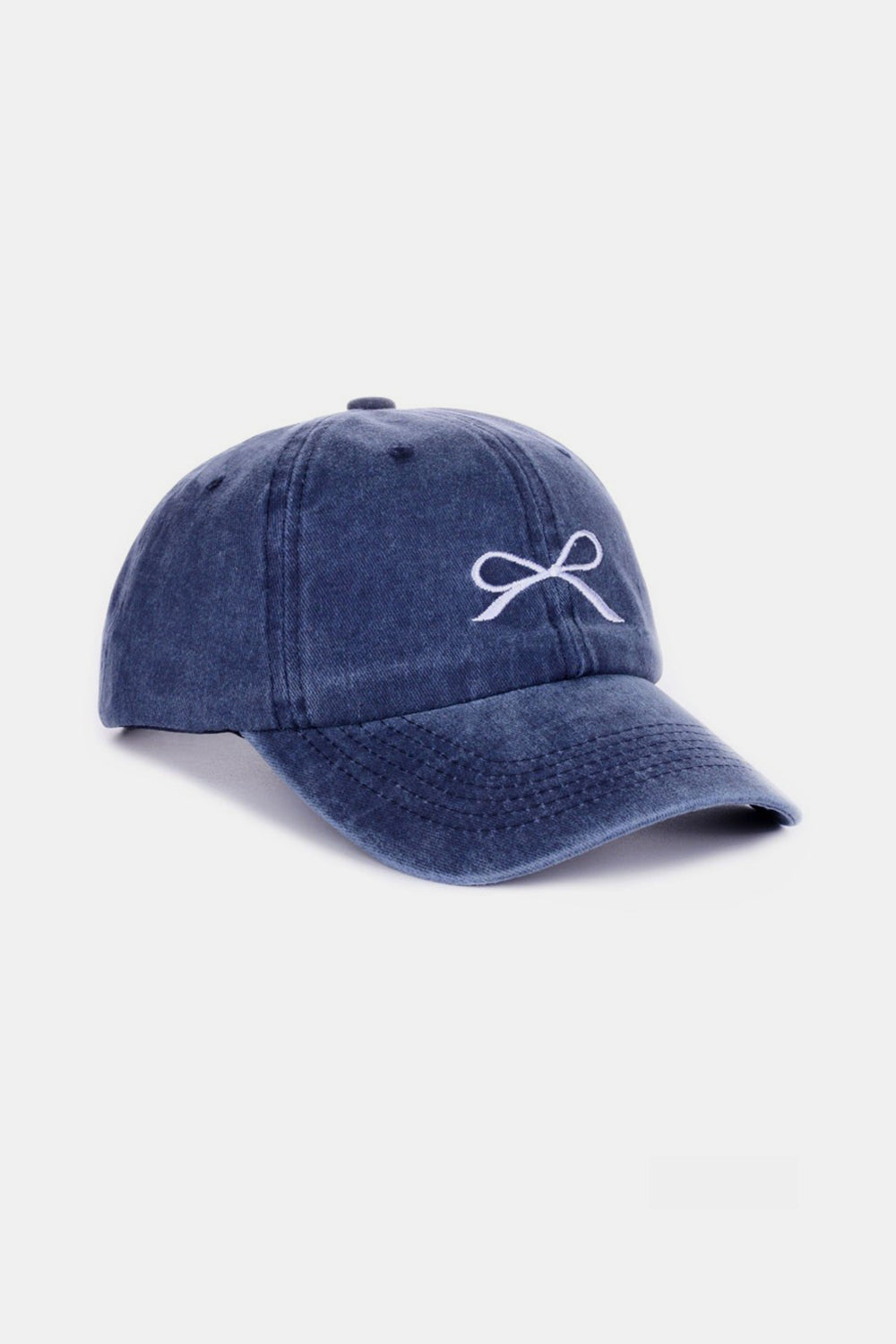 Bow Embroidered Washed Baseball Hat