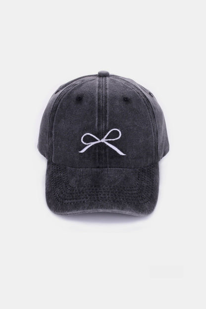 Bow Embroidered Washed Baseball Hat