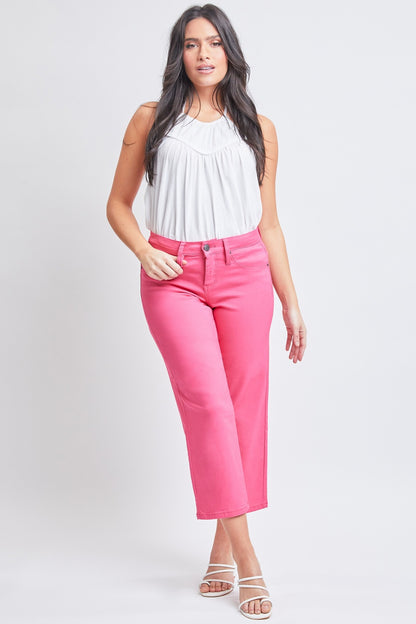 Pink Mid Rise Hyperstretch Cropped Straight Pants